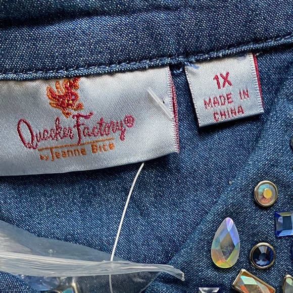 New Vintage Quaker Factory Jeanne Bice Chambray Jewel Button Down Shirt Size 1X - Picture 11 of 16
